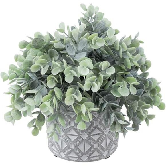 Artificial eucalyptus plant faux greenery in gray concrete pot home office decor - Picture 7 of 7